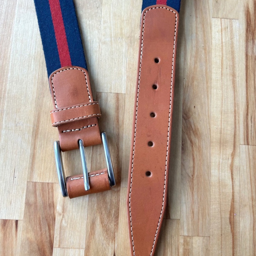 Orvis Canvas and Bison Leather Belt sz 42 made in USA